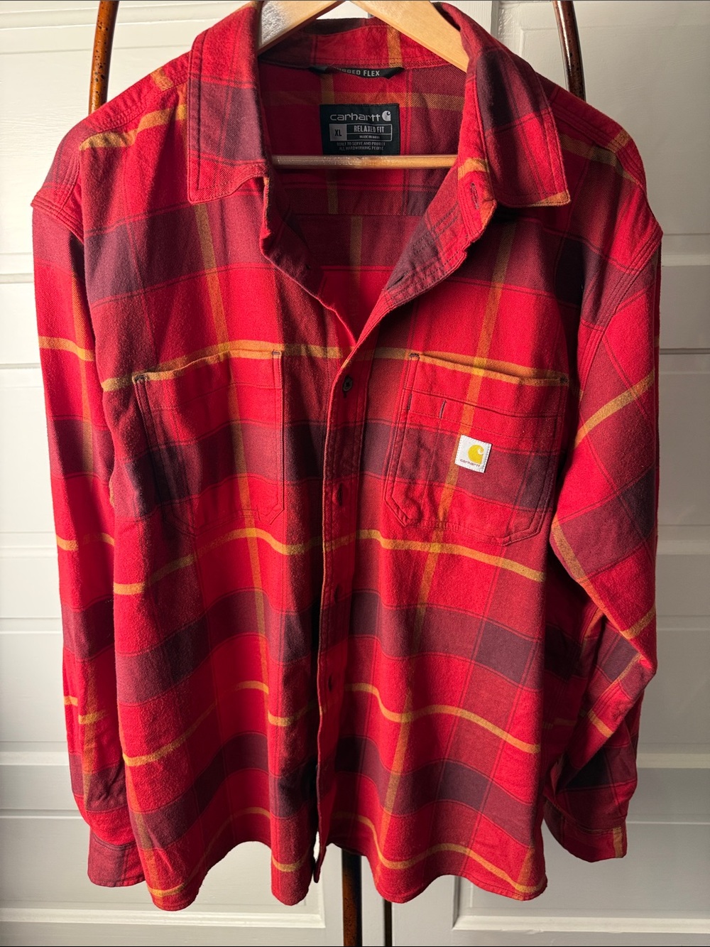 Carhartt Rugged Flex Flannel Shirt Menās XL Red Plaid Relaxed Fit Workwear